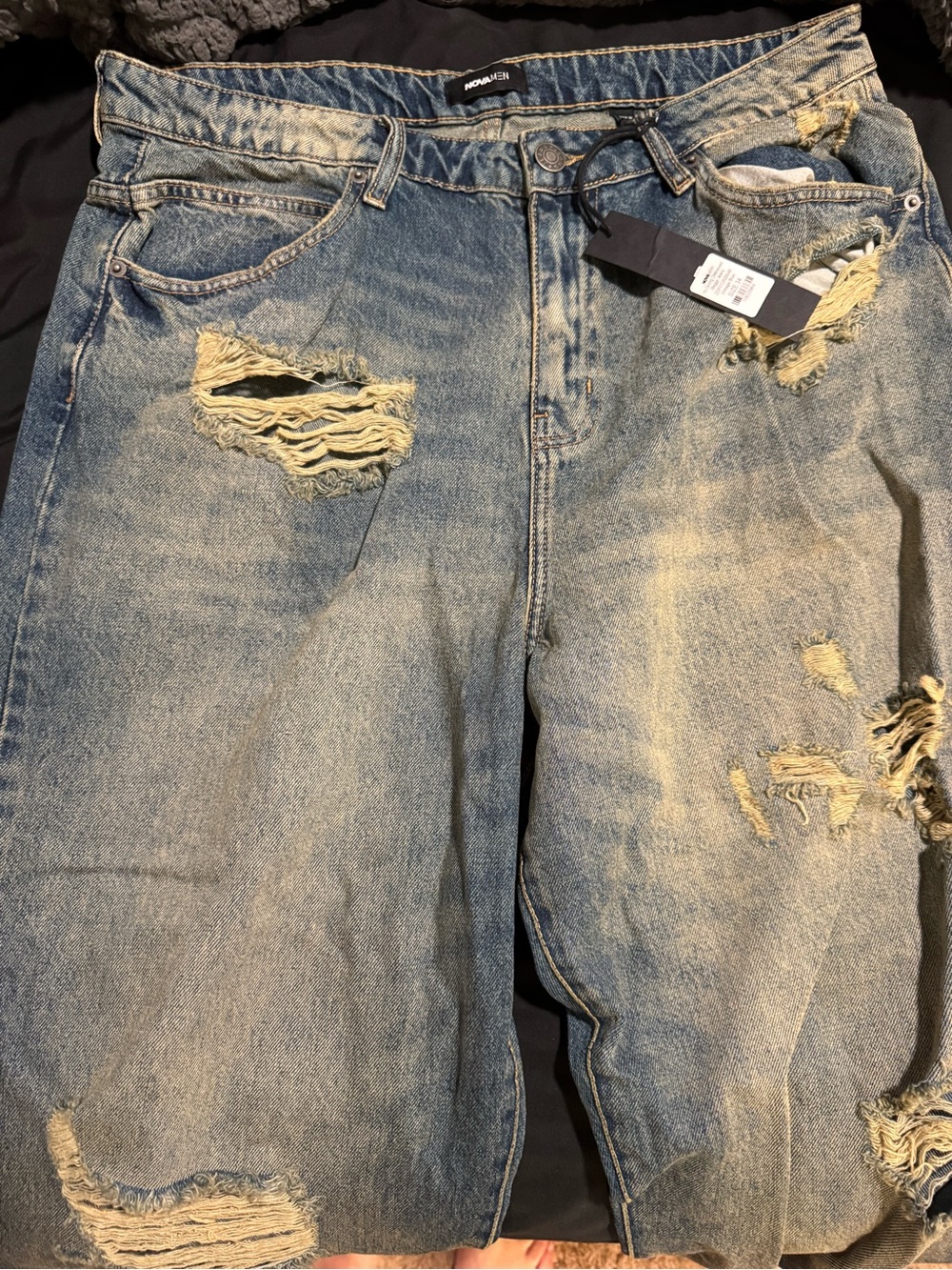 Fashion Nova Men's Distressed Denim Shorts - Blue